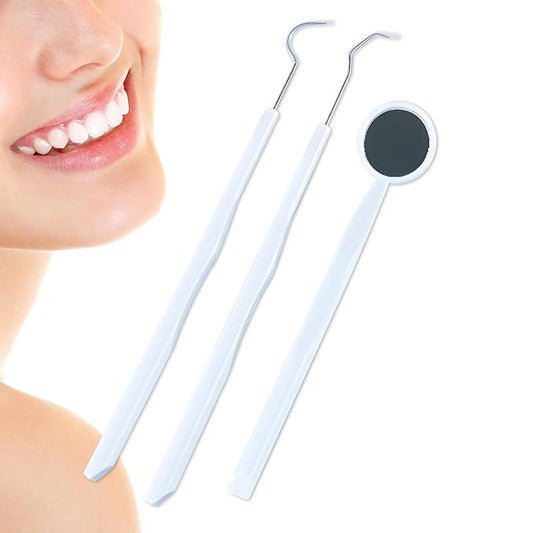 3 Pieces Dental Tools Set, Professional Disposable Plastic Dental Hygiene Cleaning Kit, including Dental Mirror, Probe for Oral Care Orthodontic Supplies
