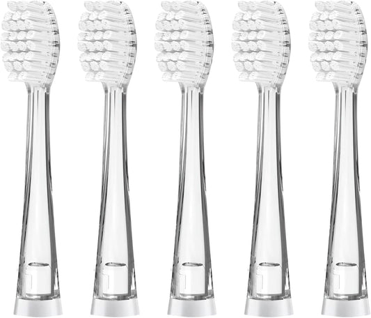 Teeteck 5 Pack Kids Toothbrush Replacement Heads Compatible with SEAGO SG513/SG977/SGEK6, DadaTech DT-K6/DT-BB1/DT-977, Brush-Baby WildOnes(Ages 3years+/Transparent)