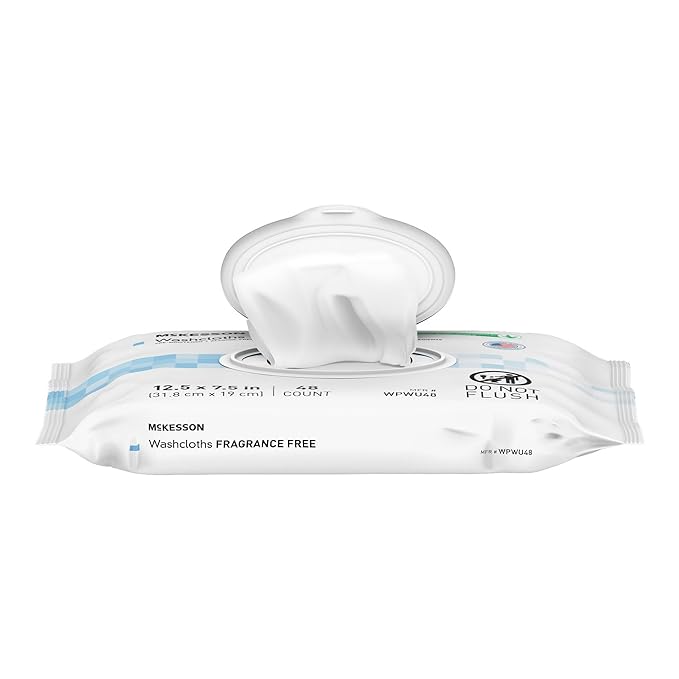 McKesson Washcloth Wipes for Adults, Unscented (6 Pack, 288 Washcloths) Disposable Wash Cloths for Body - Fragrance-Free No-Rinse Formula - Good for Incontinence and Elderly - 48 Wipes Per Pack