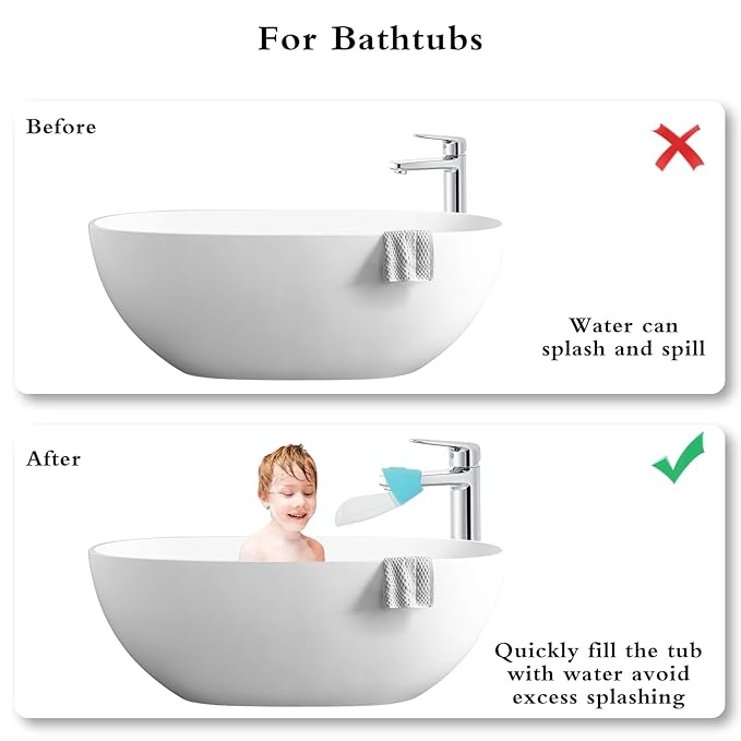 Bathtub Extender 2 Pack Silicone Faucet Extender for Kids Kitchen Sink Bathtub Spout Baby Bathroom Faucet Extenders for Kids Hand Washing Faucets Extenders Fit for Most Faucets