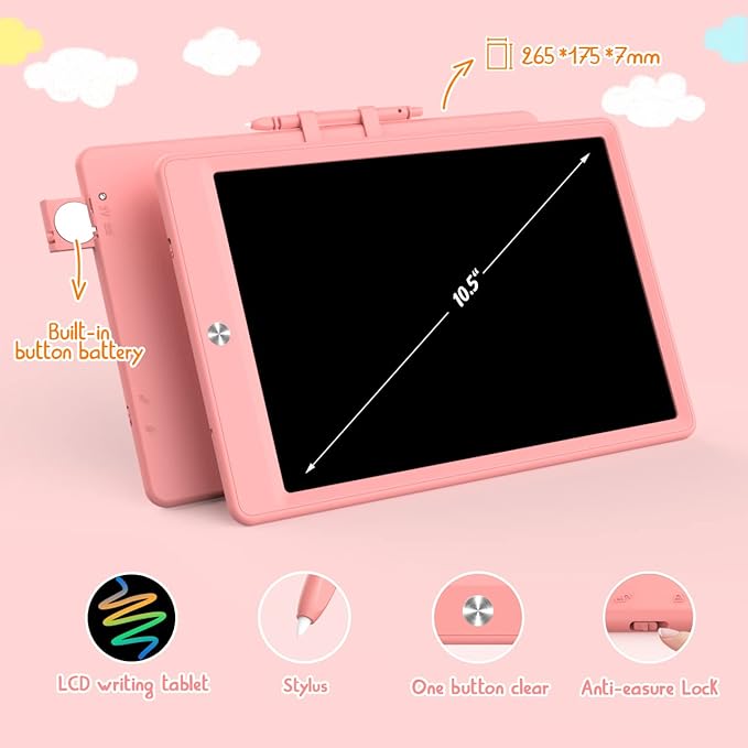 LCD Writing Tablet Doodle Board, Colorful Drawing Pad, Electronic Drawing Tablet, Drawing Pads,Travel Gifts for Kids Ages 3 4 5 6 7 8 Year Old Girls Boys (10.5 inch, Pink&Pink)