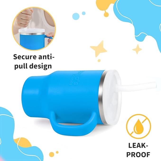 Bella's Friends Handy Mini Tumbler – Adorable 9 oz Toddler Sippy Cup, Stainless Interior & Silicone Body, Leak‑Proof, Dishwasher Safe, Gift for 1-3 Years Old Girls&Boys, 2 Pack, Azure Blue&Seafoam