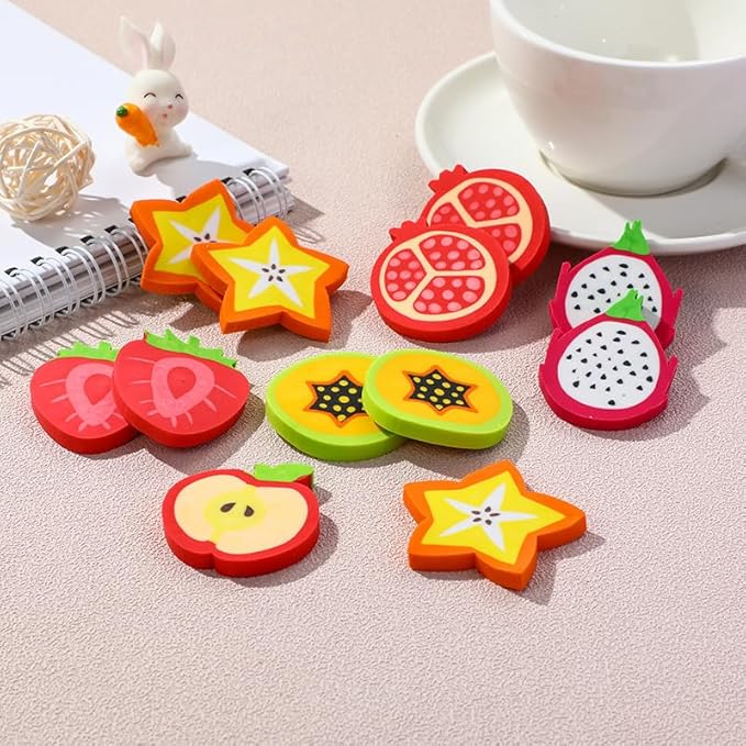 Kleeblatt Large Fruit Erasers for Kids Bulk, 36 PCS Big Fun Desk Pets for Kids Classroom, Treasure Box Prizes,Party Favors for Kids Goodie Bags, Back to School Gifts for Students