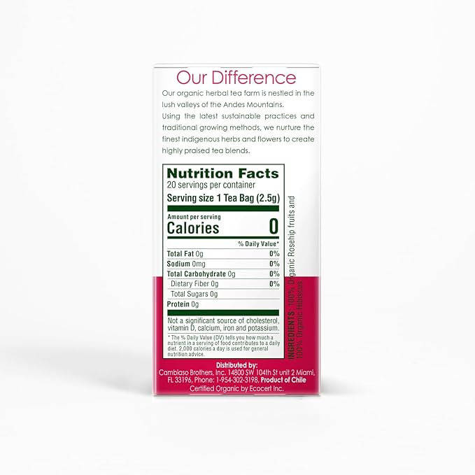 Garden of the Andes - Organic Rosehip & Hibiscus Tea - 6 Pack (20 Tea Bags/Box, 120 Total) - Caffeine-Free Double-Chamber Glue-Free Tea Bags - Natural Vitamin C and Antioxidants