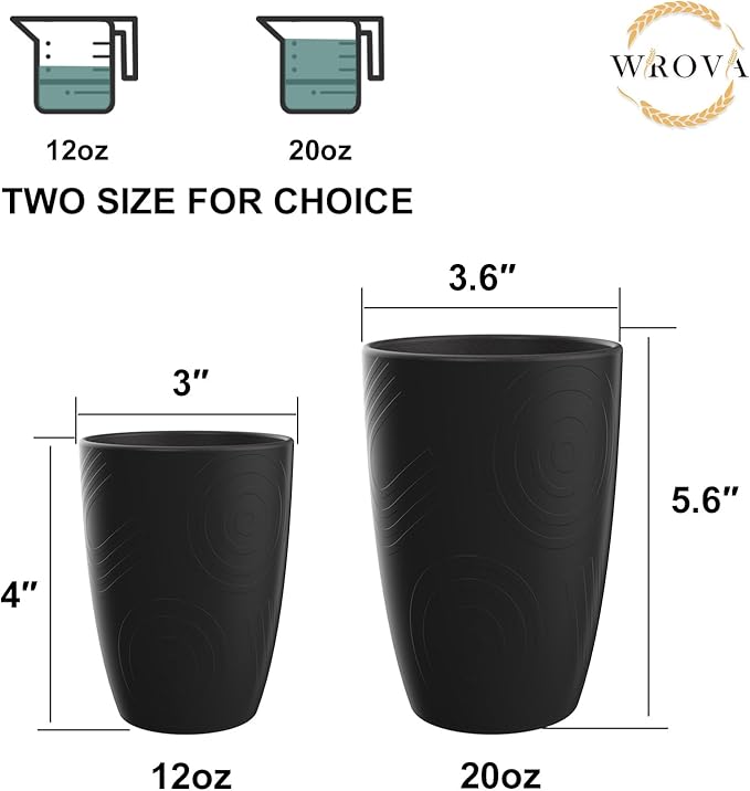 Wrova Wheat Straw Cups 8 PCS Good Alternative to Plastic Cups 12 oz Unbreakable Drinking Cup Reusable Dishwasher Safe Water Plastic Glasses Kids Tumbler with 4 Colors