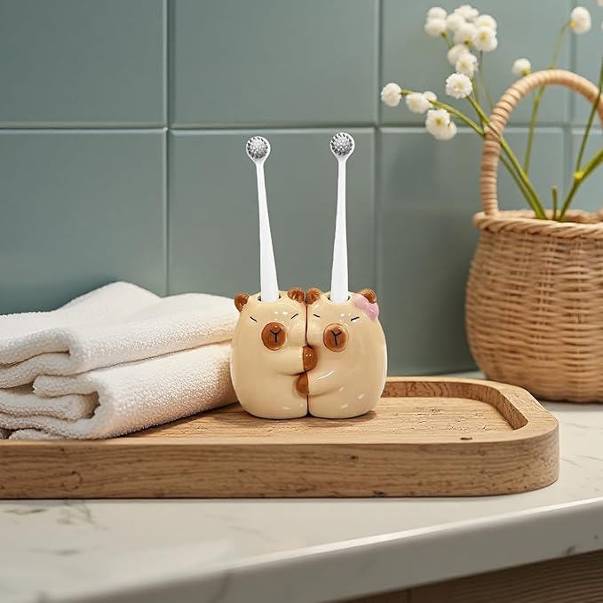 Ceramic Toothbrush Holder for Bathroom, Cute Capybara Shape Tooth Brush Holders for Bathroom Countertop Home Office Table Decor