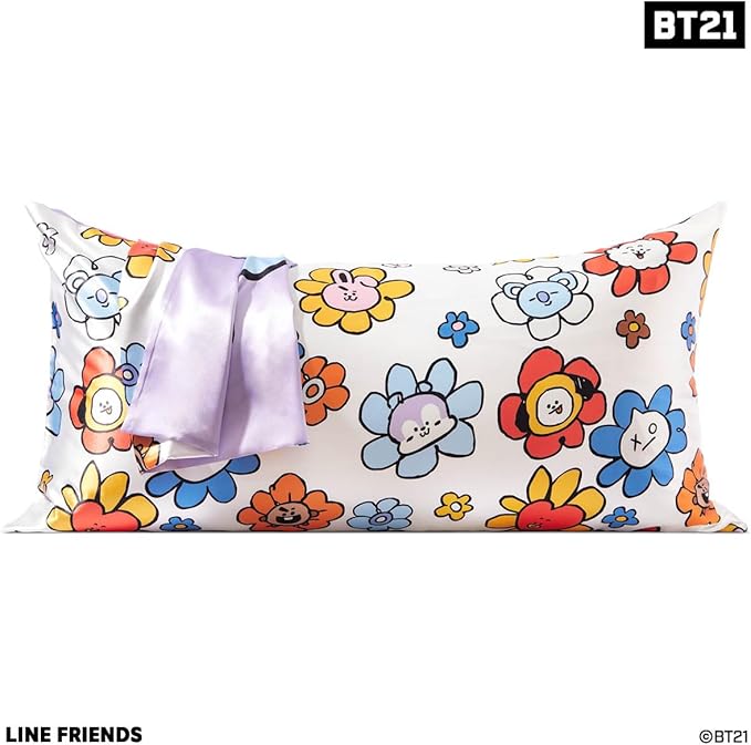Kitsch x BT21 (Mang) Satin Pillowcase with Zipper for Hair & Skin - Softer Than Silk Pillow Cases, Smooth Cooling Pillow Cover, Wrinkle-Free, Machine Washable, King Size (19x36)