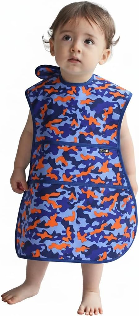 Full Coverage Waterproof Feeding Bib for Toddlers – Extra Long Apron Bib for Mealtime, Self-Feeding, High Chairn