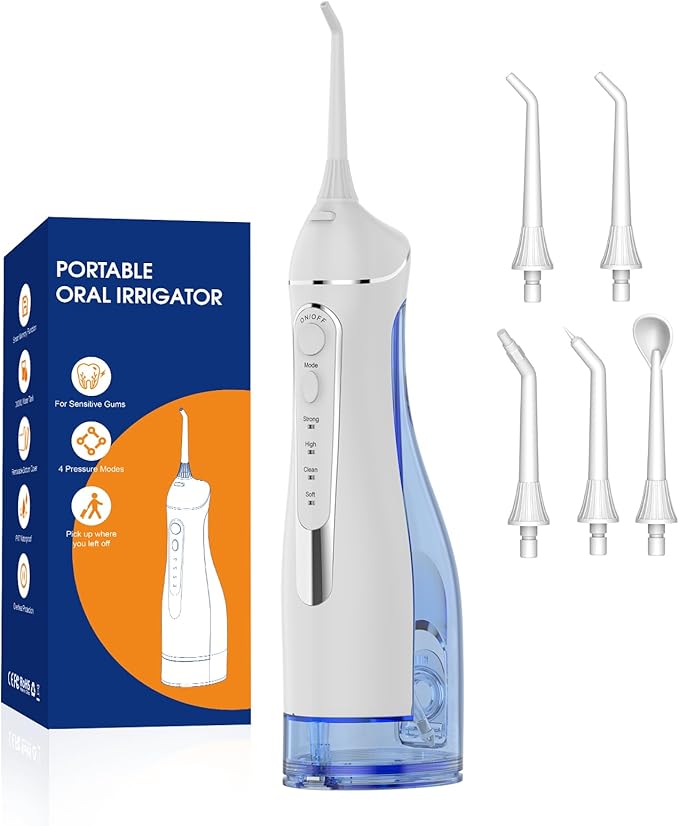 Water flossers for Teeth Pick, Portable Oral Irrigator Dental with 4 Modes 5 Jet Tips, IPX7 Rechargeable Water Tooth Flosser for Braces Sensitive Gum Care，Home Travel Use