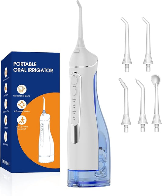 Water flossers for Teeth Pick, Portable Oral Irrigator Dental with 4 Modes 5 Jet Tips, IPX7 Rechargeable Water Tooth Flosser for Braces Sensitive Gum Care，Home Travel Use