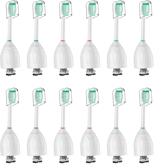 Toothbrush Heads for Philips Sonicare Replacement Brush Heads Medium Soft Dupont Bristles Electric Toothbrush Replacement Heads Fit E-Series Essence Xtreme Elite Advance and CleanCare, 12 Pack, White