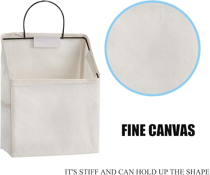 2 Pcs Wall-Hanging Storage Bags,Desktop Organizer Basket Cotton Linen Hanging Storage Basket for Kitchen,Bderoom,Living Room-GreyGrid