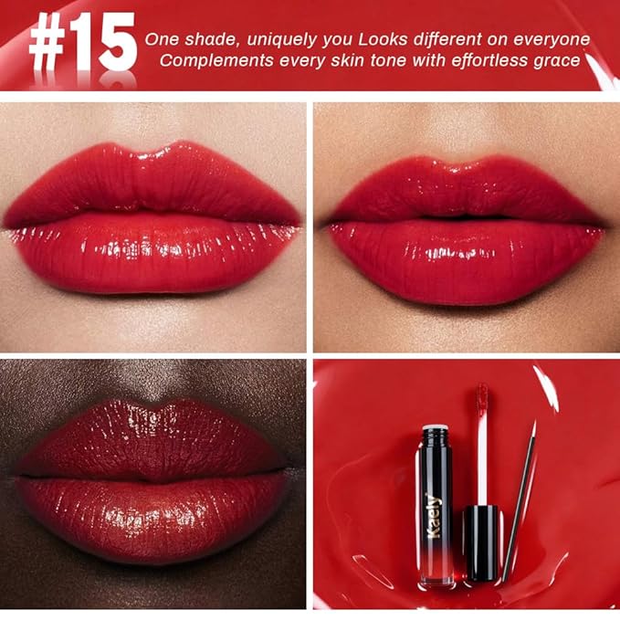 Kaely Longwear No-Budge Lipstick for Women, Highly Pigmented Liquid Lip Color Makeup, Non-Transfer Lip Gloss Stain Waterproof Smudge Proof 24 Hour, Instant Shine, Vegan & Cruelty-Free, 15 WICKED