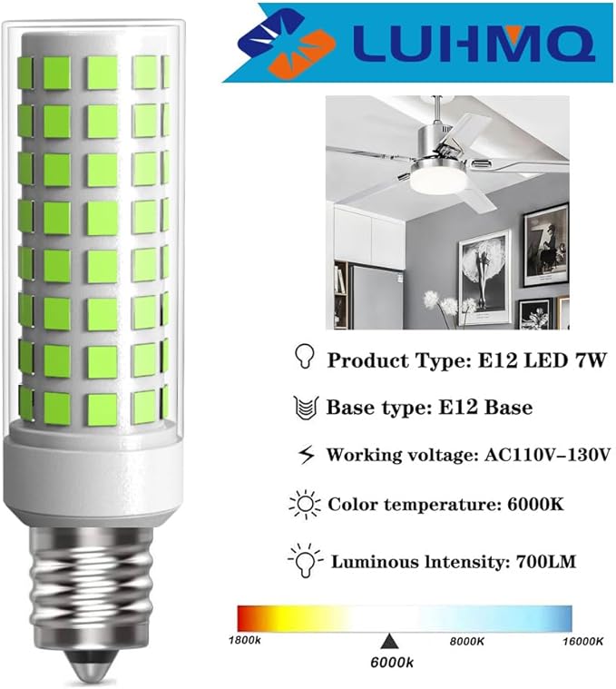 3 Pack E12 LED Candelabra C7 Chandelier C37 Fan Light Bulbs Kx-2000 Bulbrite Replacement, 7W Equivalent to 70W Incandescent, 700LM AC120V (Daylight White 6000K)