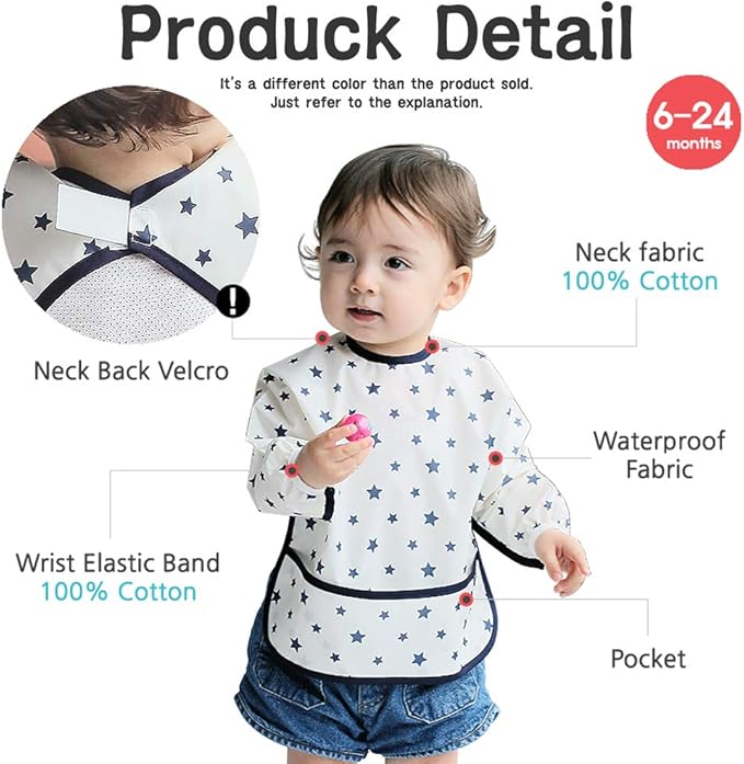 Long Sleeve Waterproof Bib for Toddlers – Soft Feeding Smock for Baby Mealtime, Self-Feeding,BPA-Free, Easy Clean