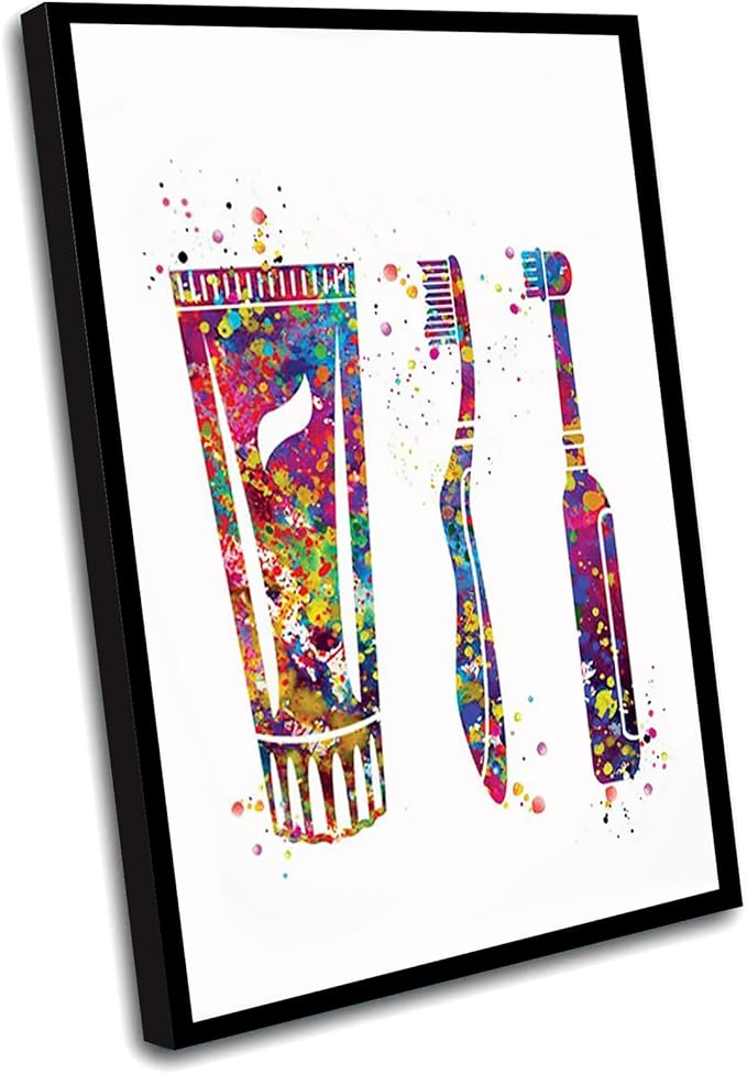 HFKSRJGW Medical Clinic Decor,Dental Care Tools Watercolor Print Tooth Medical Art Surgeon Dental Clinic Decor Gift Dental Dentist Dentistry Office Dental Hygienist,16"x20"Framed Wall Art