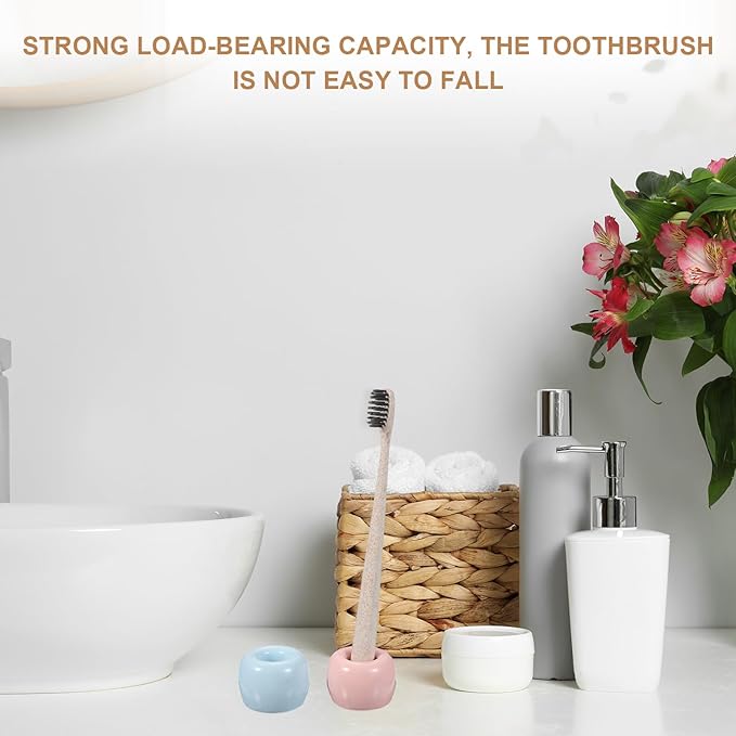 uxcell 2 Pcs Mini Ceramics Toothbrush Holder Stands, Sleek Mini Countertop Toothbrush Round Shape Ceramic Holder Stand for Bathroom Vanity Countertops, Red