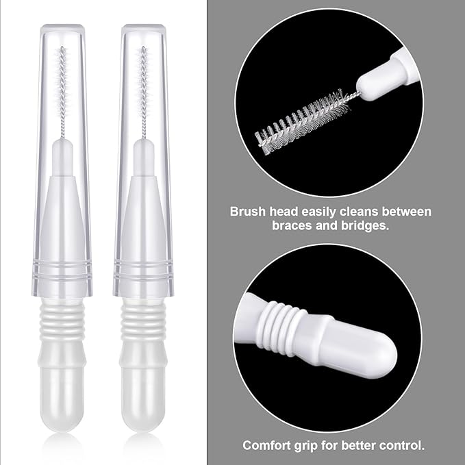 BBTO 100 Pcs Braces Dental Brush Flosser for Cleaner Interdental Brush Toothpick Tooth Flossing Head Oral Dental Toothpick Cleaners Cleaning Tool(White)