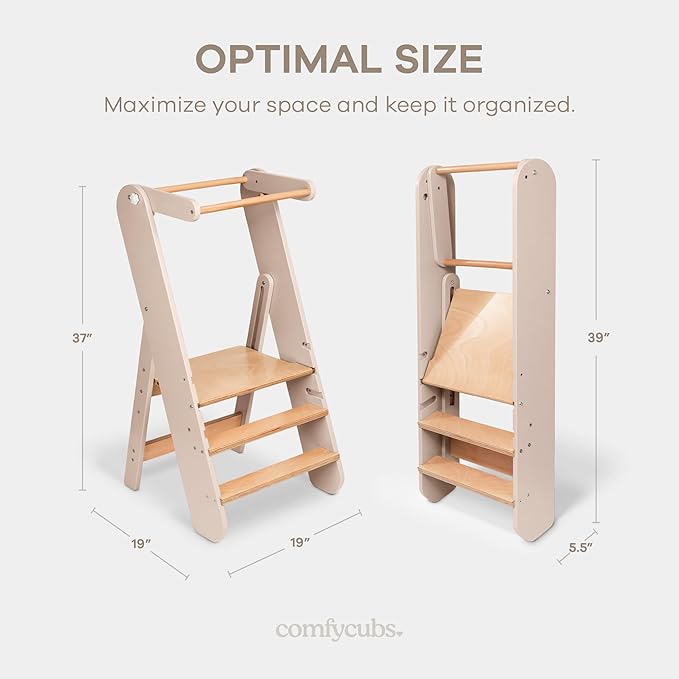 Comfy Cubs Kids Step Stool for Ages 3+, 3 Height Adjustable Toddler Tower, Montessori Furniture Designed in The US - Toddler Standing Tower for Kitchen Sink & Bathroom Access - Blush