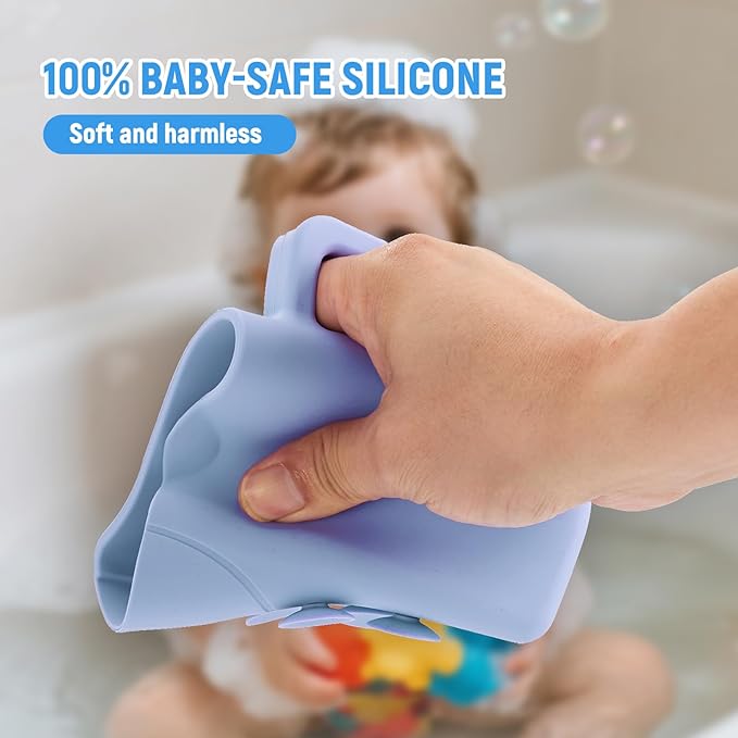 Baby Bath Rinse Cup with Suctions, 100% Food Grade Silicone, Rinser to Wash Hair and Body with Easy Grip Handle