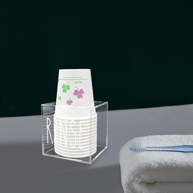 Transparent Acrylic Dixie Cup Dispenser, Disposable Paper Cup Dispenser Storage Holder, 3/5 oz Dixie Cup Holder, Bathroom Paper Cup Rinse Organizer, Disposable Cup Caddy, Water Dispenser Cup Holder