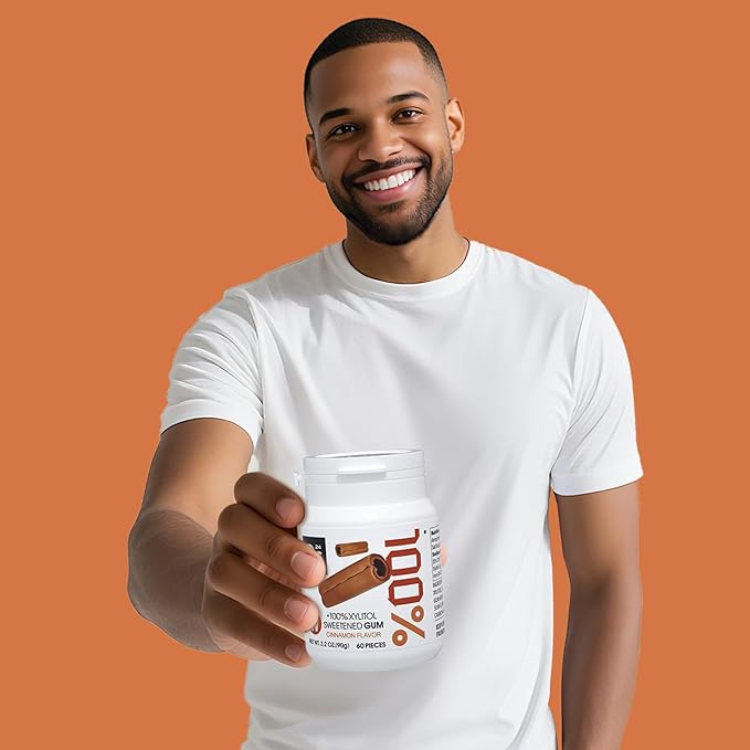 DC24 DAILY CARE 100% Xylitol Gum, No Aspartame, Sugar Free Chewing Gum, Natural Cinnamon Flavor, Gluten Free, Vegan, 60 Pieces, Pack of 2