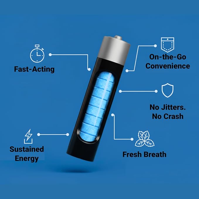 Caffeine Mints, 60milligram Caffeine, Instant Energy, Fresh Breath Caffeinated Minty Candy, 0 Sugar, Natural Wintergreen Flavor (6 Packs, 60 Mints)