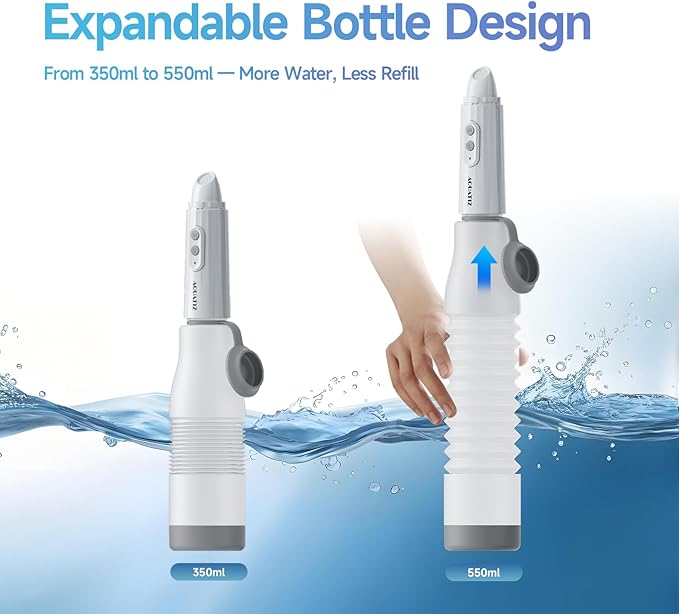Upgraded Portable Bidet for Travel – Extendable Water Bottle (350–550ml), IPX7 Waterproof, 2 Spray Modes & Water Pressures, Rechargeable (60 Uses), Compact Handheld Hygiene Washer