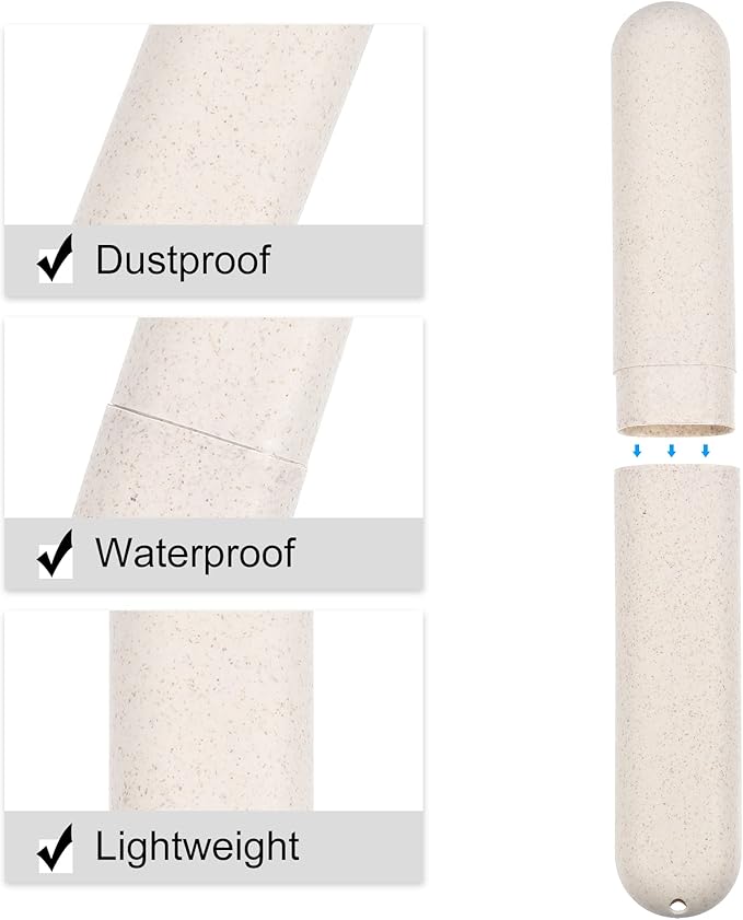 VOCOSTE 2pcs, Traveling Toothbrush Holders Case, PP Toothbrush Case for Travel Business, Green, Beige, 8.07''x1.22''x0.83''