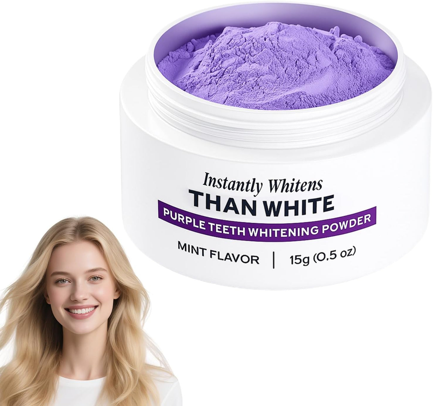White Purple Teeth Whitening Powder - Instantly Whitens Than White, Purple Brightening Powder for Protect Gums and Freshen Breath (1)