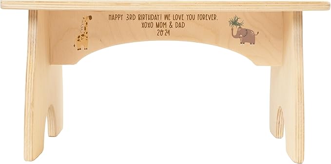 Step Stool for Toddlers- Personalized Wood Kids Step Stool with Name for Kitchen Sink, Bathroom, Potty Training, Toilet, Kitchen Sink- Sturdy and Safe- Made in USA by BloomOwl (Jungle- Earthy)