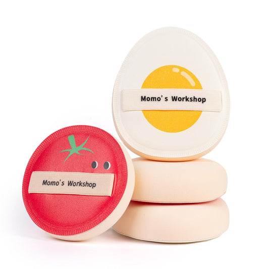Momo’s Workshop Sun Egg Makeup Sponge Puff & Tomato Makeup Sponge Set - 2PC Medium Bounce Rubycell Foundation Puffs for Creamy Finish, Quick Blending, Comfortable for All Skin Types & Storage Case
