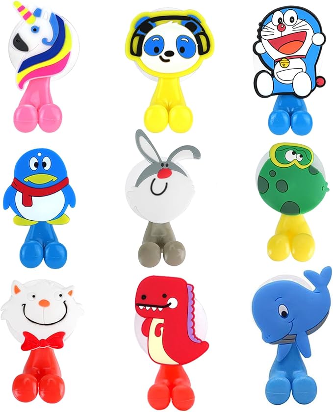 Toothbrush Holder for Kids, Cute Animal Wall Mounted Toothbrush Holder with Suction Cup (9 Pack Animal Random)