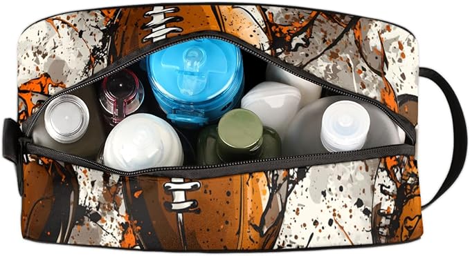 Rugby Football Sport Boys Travel Toiletry Bag Waterproof Wash Bag Shower Shaving Bag Cosmetic Organizer Makeup Bag Portable Toiletries Accessories for Women Men