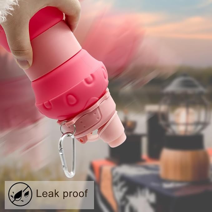 Silicone Collapsible Water Bottle - 16oz Leakproof BPA-Free Portable Sports Cup, for Outdoor Hiking Gym Travel