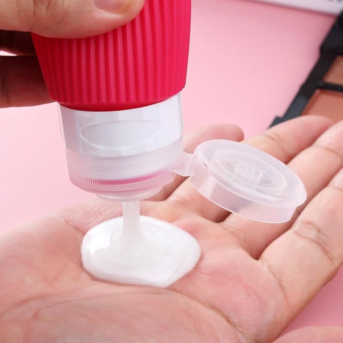 Travel Bottles for Toiletries, Tsa Approved 3oz Portable Travel Bottles, BPA Free Leak Proof Squeezable Silicone Travel Size Containers, Travel Accessories with Clear Toiletry Bag (4 Pack)