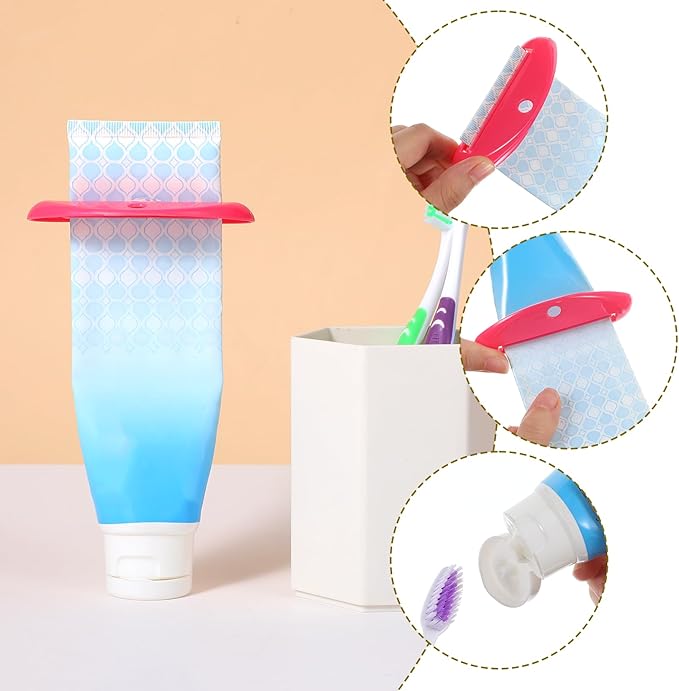 4Pcs Toothpaste Tube Squeezer Tool, Reusable Plastic Toothpaste Dispenser & Holder, 4 Assorted Colors Hanging Tooth Paste Squeezer for Bathroom Toothpastes Cream Cosmetics Paint