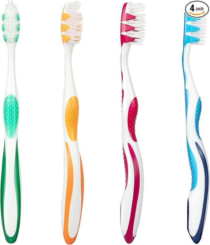 Extra Soft Toothbrushes for Adults -Tapered Bristles Flossing Toothbrush for Sensitive Teeth and Receding Gums, Individually Wrapped Plaque Remover Travel Toothbrush Variety Colors Pack of 4