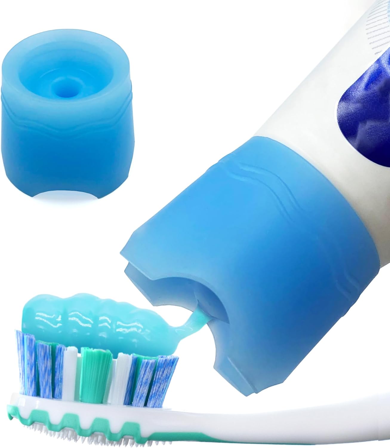 Chrome Cherry SqueezMe Self-Closing Toothpaste Caps, Silicone Lid for Kids & Adults, No Mess Toothpaste Dispenser, Self-Standing Easy Squeezer Cap, Bathroom Accessory, Self-Standing Blue, Pack of 1