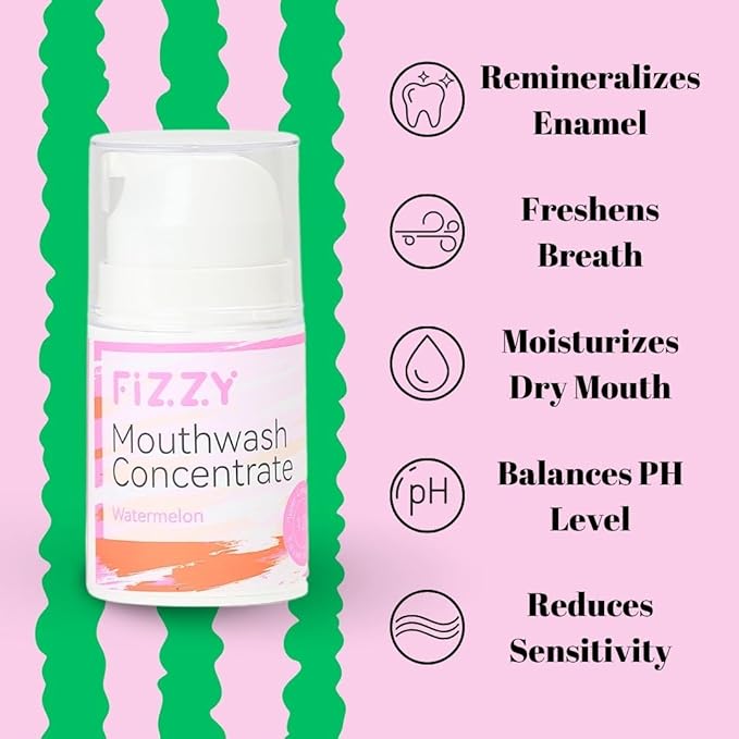 Fizzy Mouthwash Concentrate | Remineralizing Enamel Repair, Nano Hydroxyapatite | 20X Concentrated Travel Size | No Fluoride, Alcohol, Dye | Xylitol, Dry Mouth | Non-Mint | Kids & Adults | Watermelon