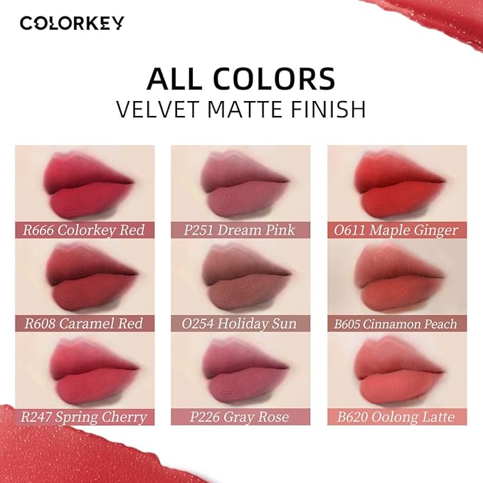 COLORKEY Airy Velvet Lip Tint, Matte Finishs, Longwear Rich Lip Colors, non-sticky, Creamy Soft Texture, Waterproof Lip Stain, Matte hydration, non-drying. Velvety finish (B620 Oolong Latte, 3g)