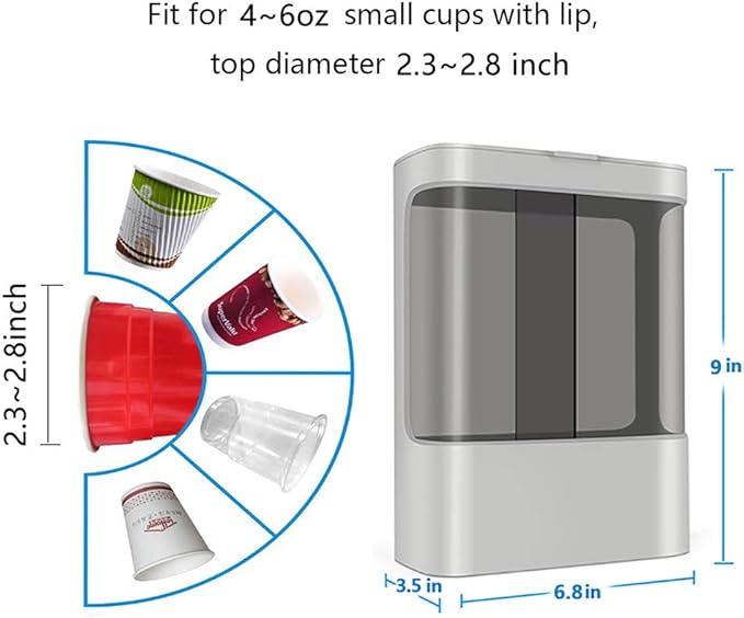 LBTING Water Cooler Cup Dispenser, Pull Type Cup Holder Wall Mounted Fit 4oz - 6oz Small Cup, Double Tube Disposable Cups Dispenser for Cone or Flat Bottom Cups – Gray