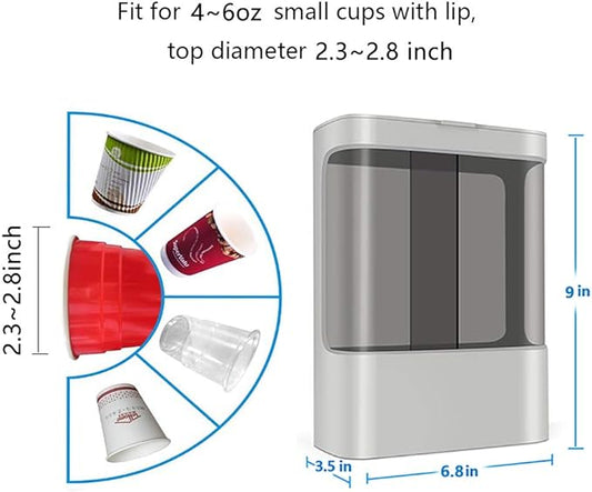 LBTING Water Cooler Cup Dispenser, Pull Type Cup Holder Wall Mounted Fit 4oz - 6oz Small Cup, Double Tube Disposable Cups Dispenser for Cone or Flat Bottom Cups – Gray