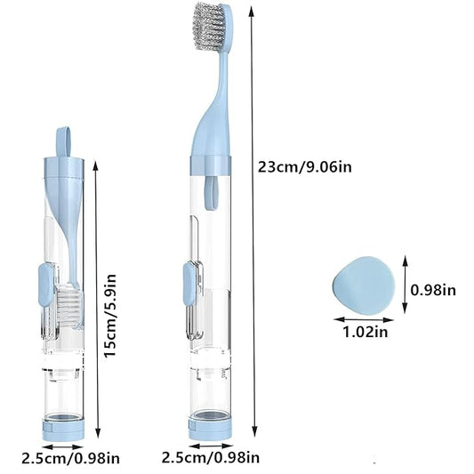 2Pcs Travel Toothbrushes Kit Fold Travel Size Toothbrushes Built-in Toothpaste Container, Including 2 Cleaner Head Soft Bristles for Camping, School, Business Trip (Blue, White)