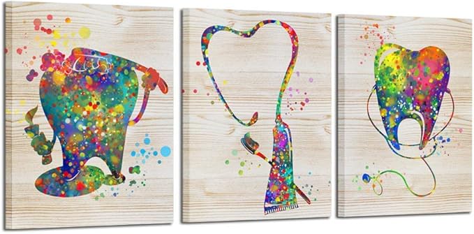 KREATIVE ARTS Brush Your Teeth Framed Canvas Art Painting Funny Poster Prints Teeth Anatomy Stomatology Wall Picture Print Dental Clinic Doctor Office Decor 16x20inchx3pcs