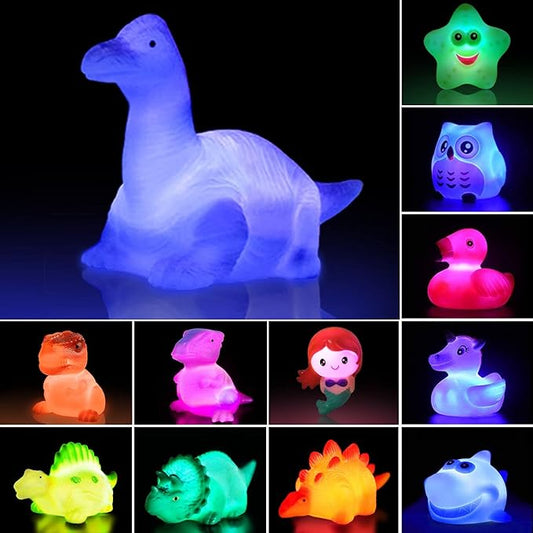 Baby Bath Toys,12 Packs Light Up Floating Rubber Toys Flashing Color Changing Light in Water Bathtub Shower Games Toy for Baby Kids Toddler Child