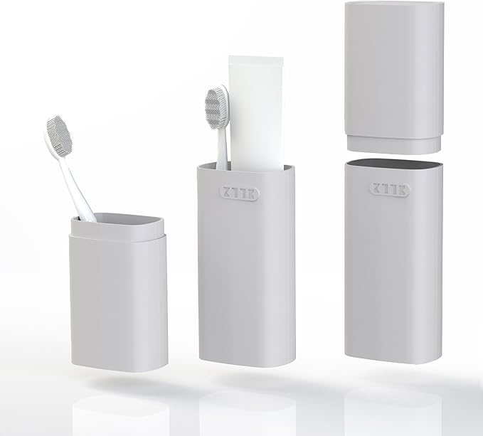 Ventilated Compact Grey Travel Toothbrush Holder Case with Ventilation Hole, Portable Travel Toothbrush Cup with Cover, Storage Container for School Camping Business Trip Bathroom