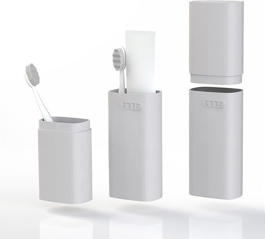 Ventilated Compact Grey Travel Toothbrush Holder Case with Ventilation Hole, Portable Travel Toothbrush Cup with Cover, Storage Container for School Camping Business Trip Bathroom
