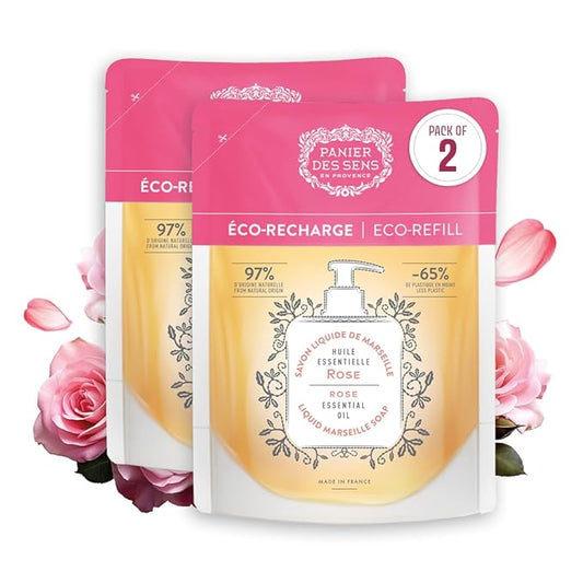 Panier des Sens Liquid Hand Soap Refills - Rose Floral Fragrance - Foaming Moisturizing Hand Soap - French Traditional Savon de Marseille for Kitchen & Bathroom - 34.4 Fl.oz Hand Wash 97% Natural