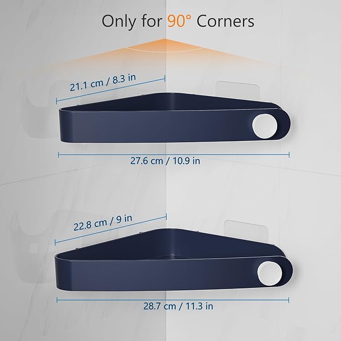 Sotfamily Shower Caddy Corner, 2 Pack Adhesive Corner Shower Shelves for Bathroom Organizers and Storage, Rust Free Plastic Rack for Bathroom Accessories & Decor, Navy